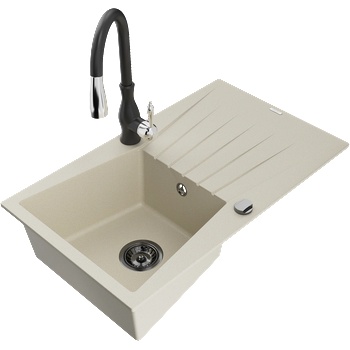 Mexen Cesar гранитна мивка с 1 камера с отцедник и кухненски смесител Savita, (6514-69-672601-70)