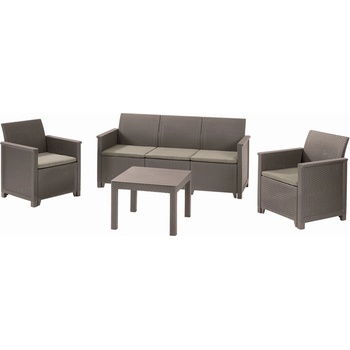 KETER EMMA 3 SEATER SOFA SET SMOOTH ARMS WITH CLASSIC TABLE cappuccino/piesková