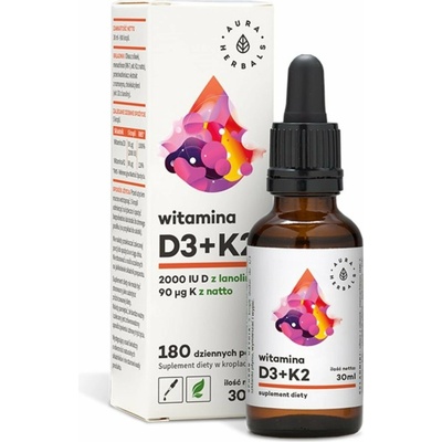 Aura Herbals Vitamín D3 2000 IU + K2, kvapky 30 ml