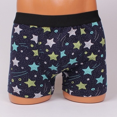 Мъжки тъмносин боксер със звезди в бяло, зелено и тюркоазено