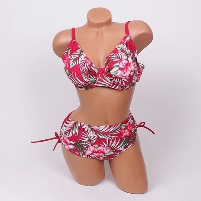 Свеж бански в червено с цветя и листа - чашка e/f