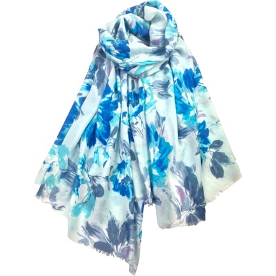 Classic Scarf modrá a tyrkysová šála s květy