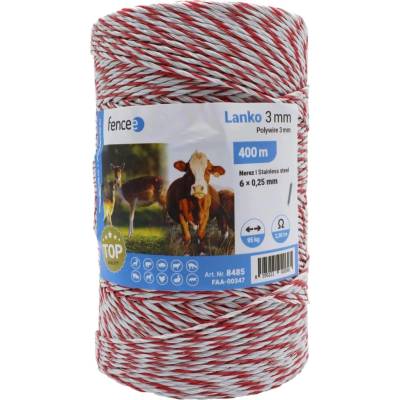 Lanko pro elektrický ohradník, průměr 3 mm, bílo-červené, 400 m