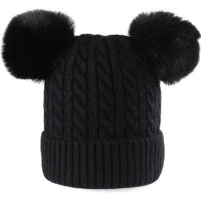 dívčí zimní čepice s bambulemi Emi Ross černá