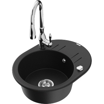 Mexen Kevin кухненска мивка от гранит 1-камерна с отцеждане и смесителна батерия Savita, черна - 6517-77-672601-00 (6517-77-672601-00)