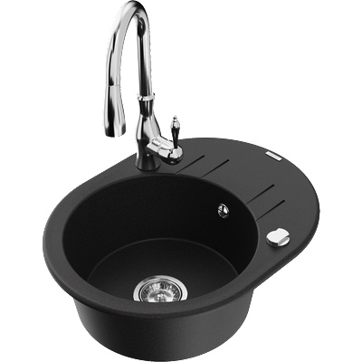 Mexen Kevin кухненска мивка от гранит 1-камерна с отцеждане и смесителна батерия Savita, черна - 6517-77-672601-00 (6517-77-672601-00)