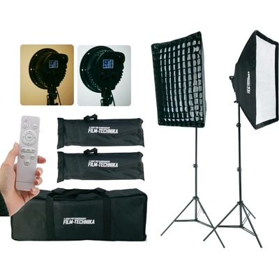 FILM-TECHNIKA Studiový set verze III - 2x softbox LED světlo + 2x stativ (nastavení teploty + voštiny) SOFTBOX 1 (VERZE 3) Sada obsahuje voštiny pro usměrnění světla