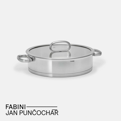 FABINI Servírovací tegame pánev & Punčochář, ø 28 cm (3,5 l) - Nerezová beznýtová pánev z jednovrstvé nerezové oceli se skleněnou poklicí