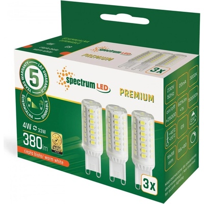 Spectrum LED žárovka 4W, G9, stmívatelná, 3ks [WOJ+14486] Studená bílá