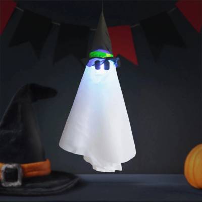 Závesná halloweenska dekorácia duch s RGB LED osvetlením 70 × 50 cm