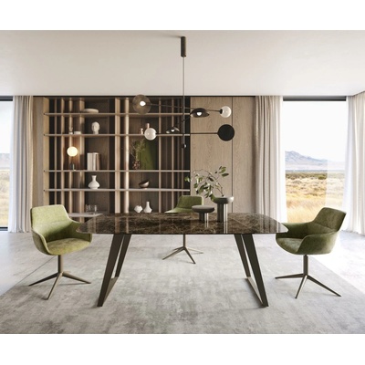 DELIFE Edge tvar oválu 200 x 100 cm keramika Laminam Emperador Extra Lucidato tmavě hnědá nerezová ocel šikmý