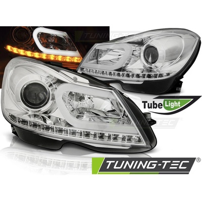 PŘEDNÍ SVĚTLA, LAMPY, LED SVĚTLOMETY MERCEDES C-CLASS W204, 2011-2014, TUBELIGHT, CHROMOVÉ