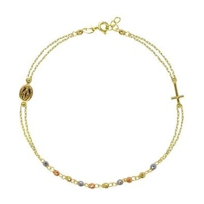 Pavona zlatý 14 karátový náramek růženec s křížem a medailonkem s Pannou Marií RŽ09 multi