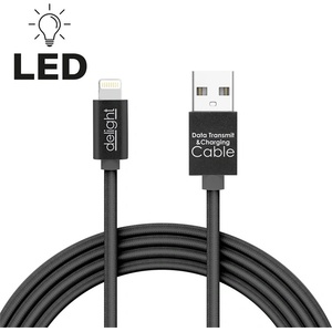 Delight cable - Кабел за зареждане на Iphone Lightning, 1 м, черен) 55442I-BK (55442I-BK)