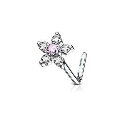 Šperky4U zahnutý piercing do nosu růžový kamínek N0098-CP