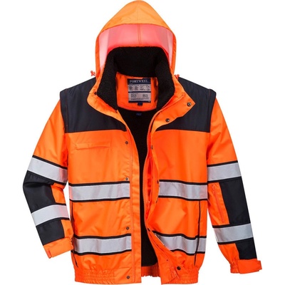 Portwest bunda Hi Vis bomber Classic C466 odepínatelné rukávy a kapuce reflexní oranžová/čierna