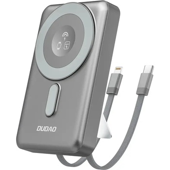 Dudao K29 10000mAh PD 20W MagSafe Преносима батерия Powerbank с метален корпус, стойка и вградени USB-C/ Lightning кабели - сив (K29-G)