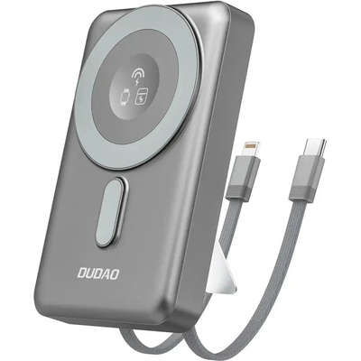 Dudao K29 10000mAh PD 20W MagSafe Преносима батерия Powerbank с метален корпус, стойка и вградени USB-C/ Lightning кабели - сив (K29-G)