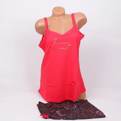 Макси пижама в червено и графитено с надпис