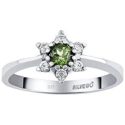 SILVEGO Stříbrný prsten Leana s přírodním vltavínem a Brilliance Zirconia JSW3007SVL