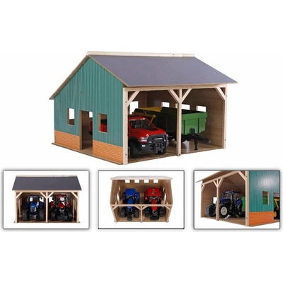 Kids Globe Drevená stodola pre 2 poľnohospodárske stroje 1:16
