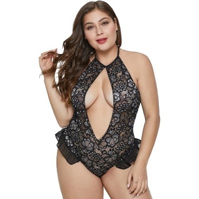 VšeNaSex.cz Dámské Body Halter Hollow-out Floral Plus Size Lingerie – Zboží Mobilmania