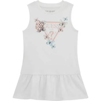 Guess Спортна рокля за мини момиче в мръсно бяло с лилаво лого Guess и цветя