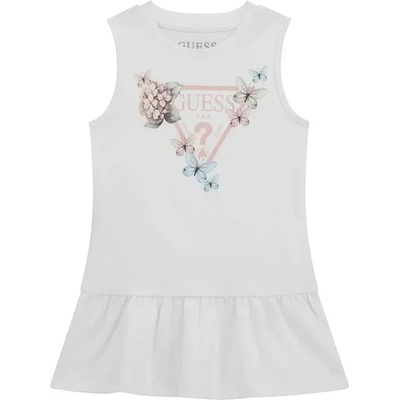 Guess Спортна рокля за мини момиче в мръсно бяло с лилаво лого Guess и цветя