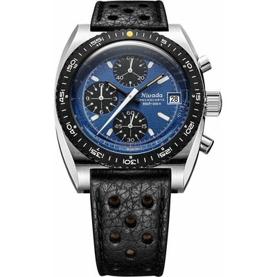 Nivada Grenchen Autochron Blue Meca - Black Racing Strap