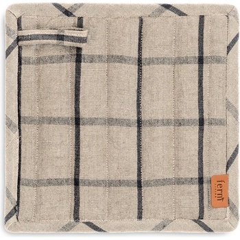 ferm LIVING Кухненска кърпа и подложка HALE 20 см, комплект от 2 бр. , пясък / черен, памук / лен, твърд LIVING (FERM1104263231)