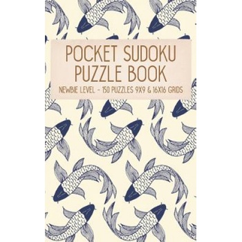 Independently Published Pocket Sudoku Puzzle Book: Newbie Very Easy Level - 150 puzzles 9x9 & 16x16 grids Koi Fish Pattern Blue Travel Size Paperback Notebook | Faroutandfabulous Puzzle Books