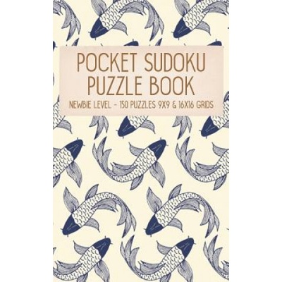 Independently Published Pocket Sudoku Puzzle Book: Newbie Very Easy Level - 150 puzzles 9x9 & 16x16 grids Koi Fish Pattern Blue Travel Size Paperback Notebook | Faroutandfabulous Puzzle Books