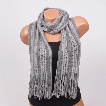 Image 1 of Сив раиран шал с ламе и ресни