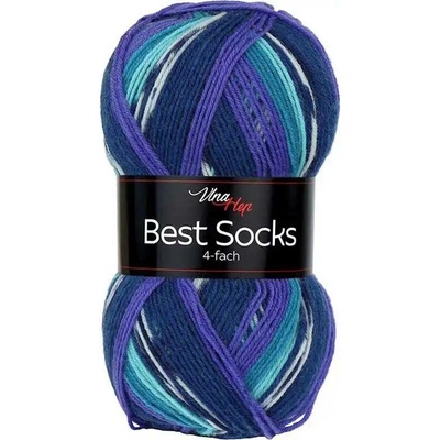 Vlna-Hep Best Socks 4-fach 7078 fialová-tyrkysová-modrá