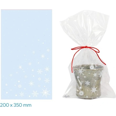 Vánoční sáček 20 × 35 cm celofán transparentní - Vločky a hvězdičky