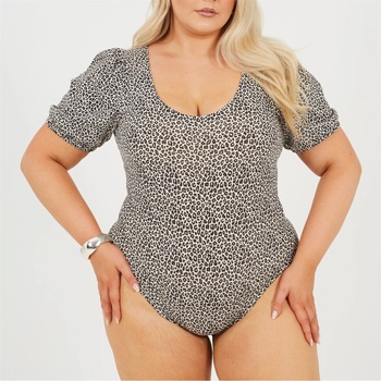 Brave Soul Womens Plus Size Animal Print Bodysuit - Black/White