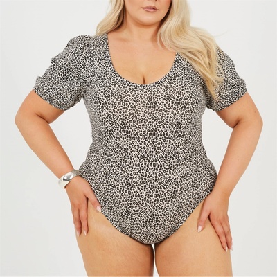 Brave Soul Womens Plus Size Animal Print Bodysuit - Black/White