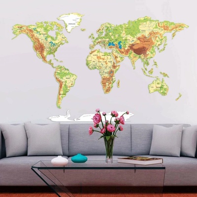 Samolepka mapy sveta XL - 200 cm, Vinyl, 2D Fyzická map
