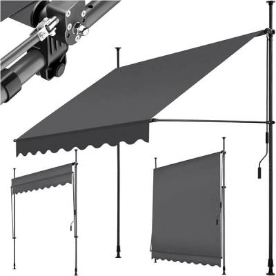 Tectake Upínací markýza s ruční klikou, výškově nastavitelná 200 x 180 cm, černá/šedá