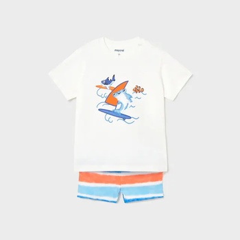 MAYORAL Комплект бански цветно райе и бяла тениска акули за бебе момче Mayoral