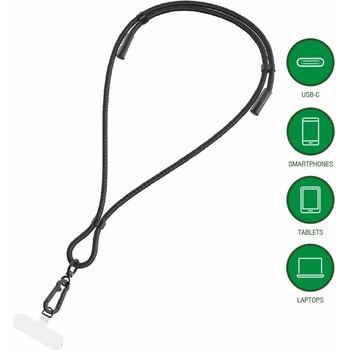 4smarts Универсална връзка за носене през врата за смартфони, с вграден USB-C към USB-C кабел (100 см) - 4smarts PhonoLace USB-C Mobile Phone Chain (черен) (541126)
