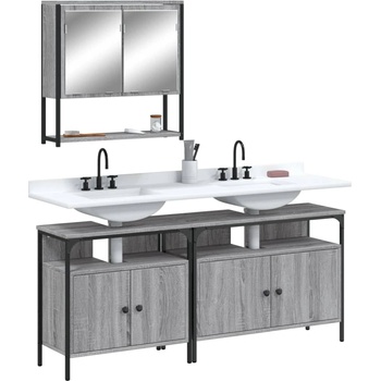 Image 1 of vidaXL Комплект мебели за баня от 3 части сив сонома инженерно дърво (3214668)