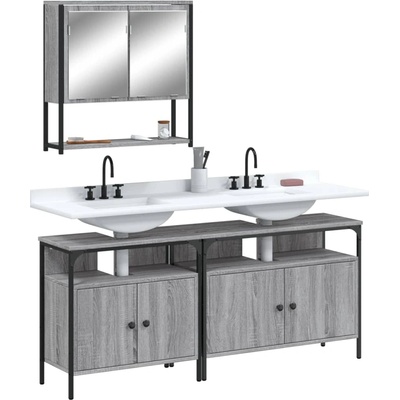 vidaXL Комплект мебели за баня от 3 части сив сонома инженерно дърво (3214668)