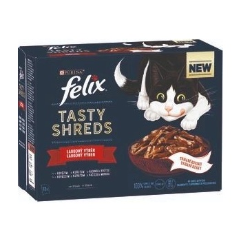 Felix TASTY SHREDS hovězí kuře kachna krůta ve šťávě 12 x 80 g