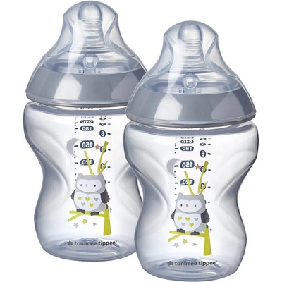 Tommee Tippee Шише за хранене Easi-Vent 0м+, 260 мл, 2 бр. /оп. с декорация Бухал (TT.0023)