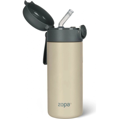 Zopa Termoska na tekutiny so slamkou a silikónovým držiakom 350 ml Cookie beige