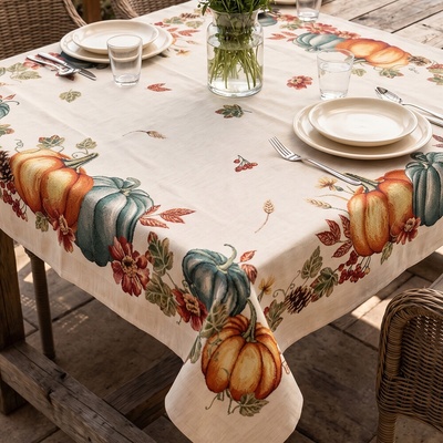 EVENIT gobelínový obrus - STEBLE, jesenný motív s dyňami Bavlna/polyester 100x100cm