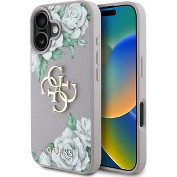 GUESS Калъф Guess Grained Roses с голямо 4G лого за iPhone 16 - лилав