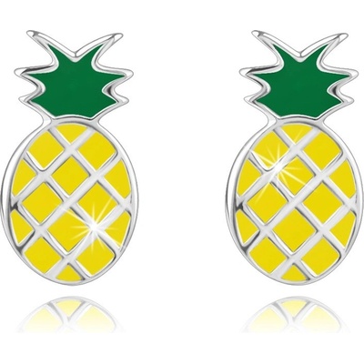 Šperky eshop stříbrné náušnice žlutý ananas zelená stopka puzetky G11.01