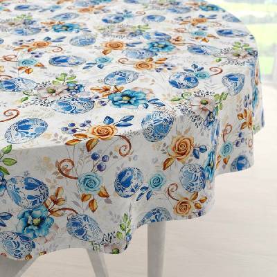 Biante kulatý ubrus Leona LN-114 Modré kraslice Ø 130 cm